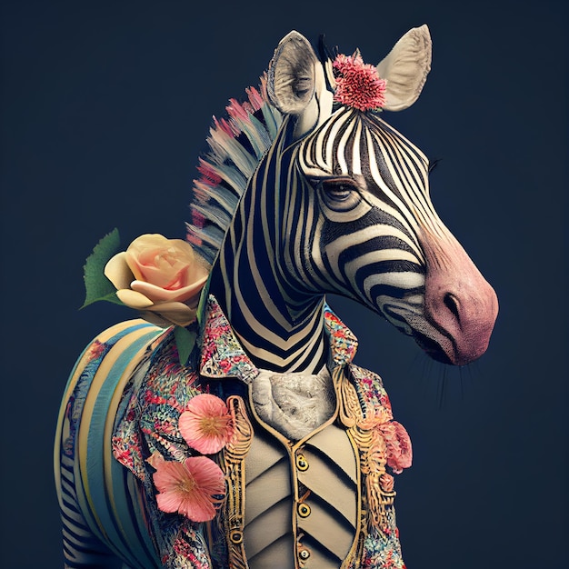 zebra in kitsch floral flowers vintage outfit