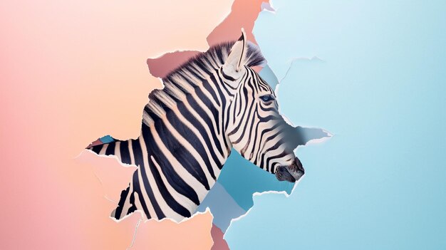 zebra in pastel color paper side torn hole isolated Generative Ai