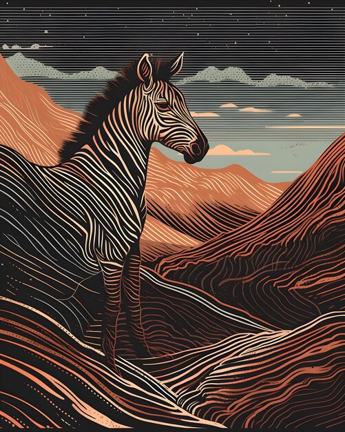 A zebra poster with stripes vintage poststamp style