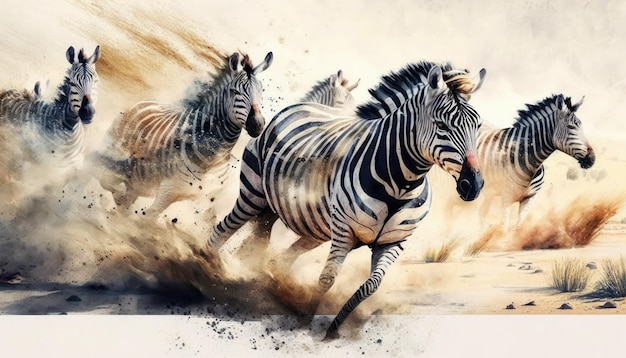 Zebra's die door de Afrikaanse savanne rennen Gemaakt met generatieve AI-technologie
