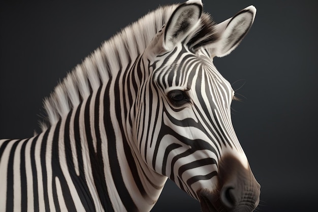 A zebra's head and neck are shown with a black background.