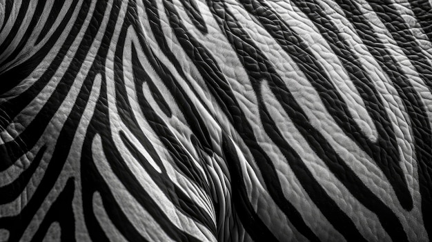 A zebra's skin is covered in stripes and has a black background.