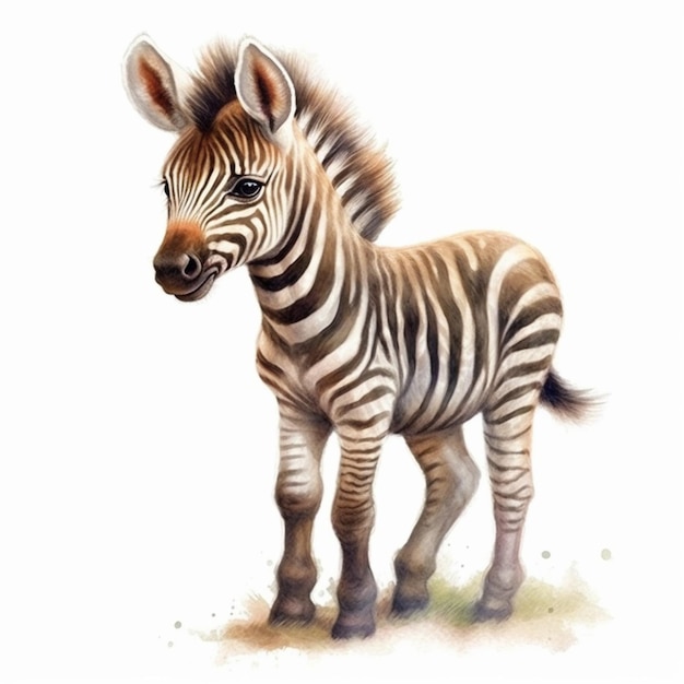 Zebra staande in het gras met een witte achtergrond generatieve ai