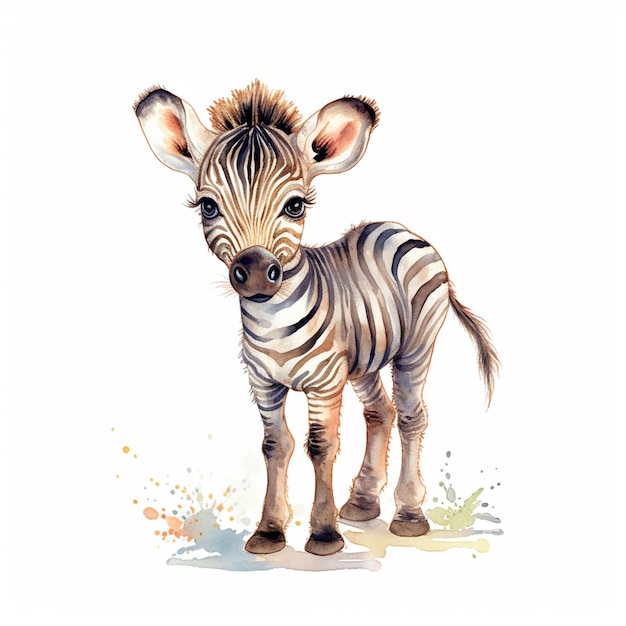 Zebra staande voor een witte achtergrond met een aquareleffect generatieve ai