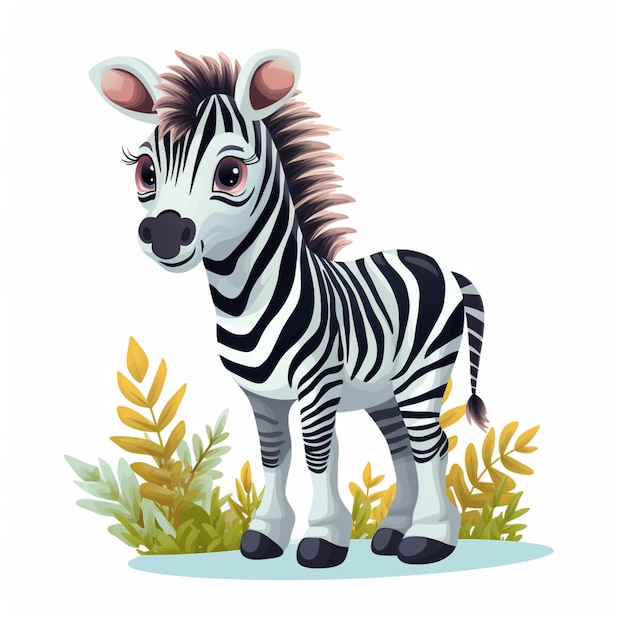 Zebra staat in het gras met een struik erachter generatieve ai