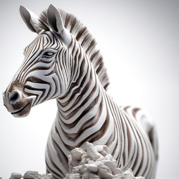 zebra standbeeld met witte en zwarte strepen staan voor een stapel rotsen generatieve ai