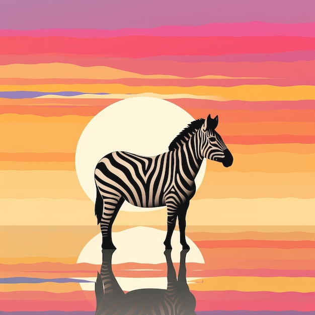 Photo a zebra standing in front of a sunset