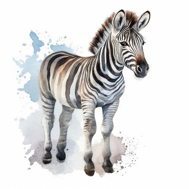 Zebra standing in front of a white background with a blue spot generative ai