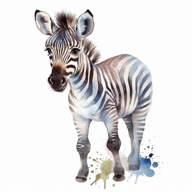 Photo zebra standing in front of a white background with a splattered paint generative ai