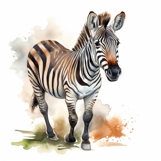 zebra standing in front of a white background with a watercolor effect generative ai
