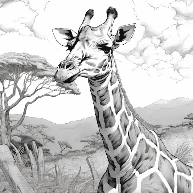 zebra standing in the grass with trees and clouds in the background generative ai