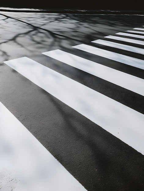 道路上のゼブラ ストライプの白い横断歩道