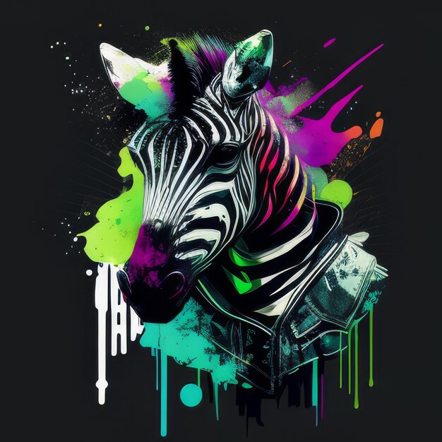 Zebra in a stylish vest oil splash vector portrait bright colors