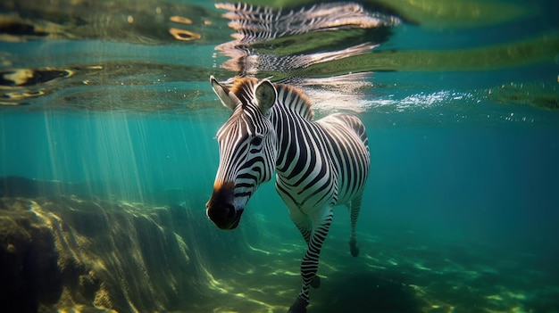 Zebra swimming in the ocean closeup of the animal generative ai