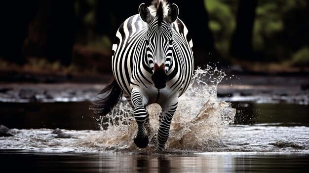 Zebra walking in the water river