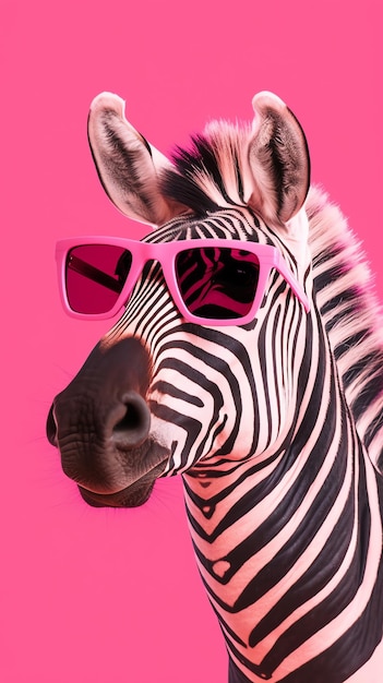 Photo a zebra wearing pink sunglasses