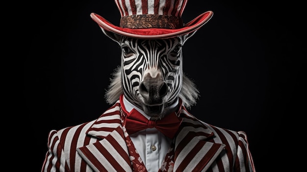 a zebra wearing a suit and hat