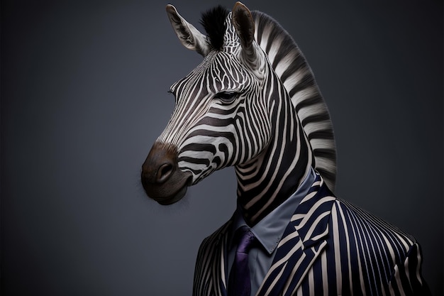 A zebra wearing a suit and tie is shown with a shirt that says'zebra'on it.