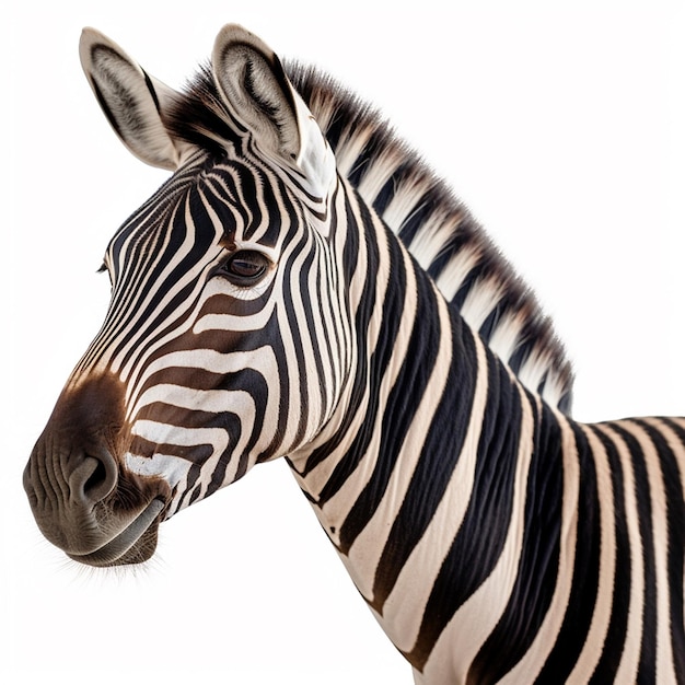 A zebra with black stripes and a white background.
