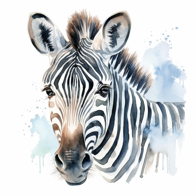 zebra with black and white stripes and a blue background generative ai