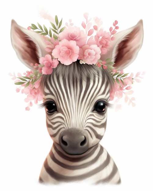 Photo zebra with a flower crown on its head generative ai