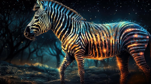 A zebra with a glowing effect on its face