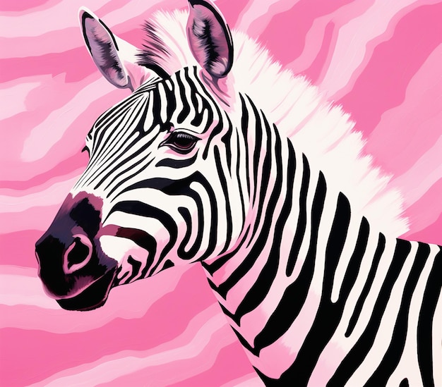 Zebra with pink background and white stripes on it generative ai