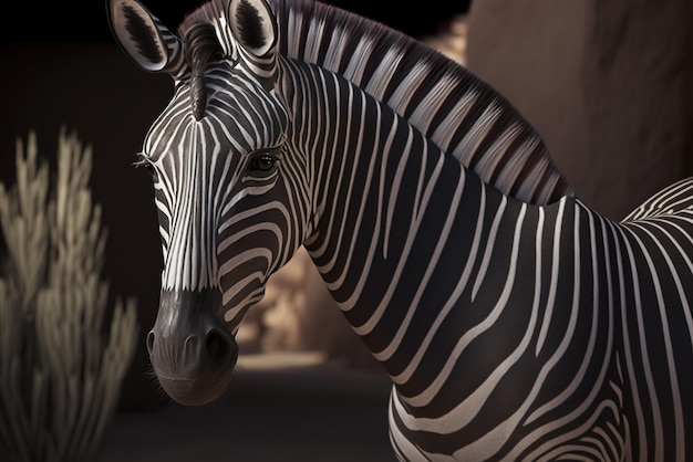 Foto una zebra con strisce sul muso e la testa è in bianco e nero.