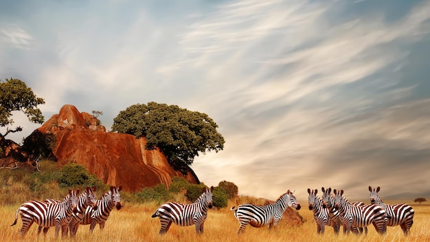 写真 アフリカのサバンナ セレンゲティ国立公園タンザニア アフリカのシマウマ