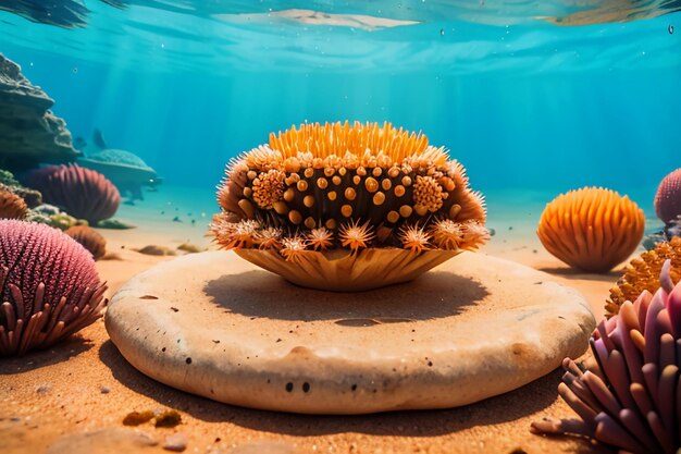 Foto zee-egels heerlijke zeevruchten mariene producten voedsel schelp behang achtergrond onderwaterwereld