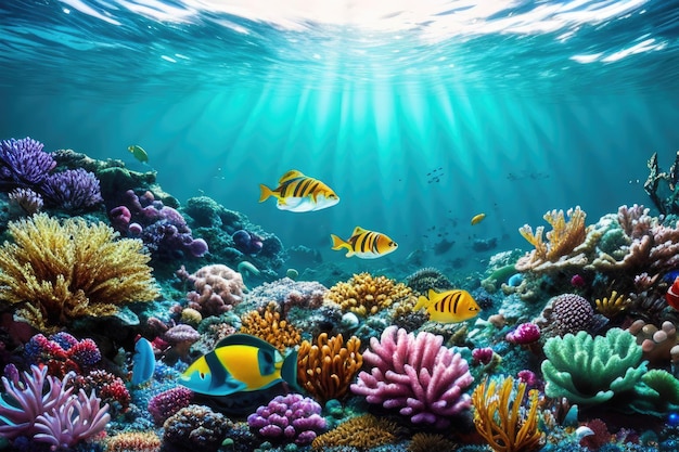 Zee onderwater kleurrijke achtergrond generatieve AI
