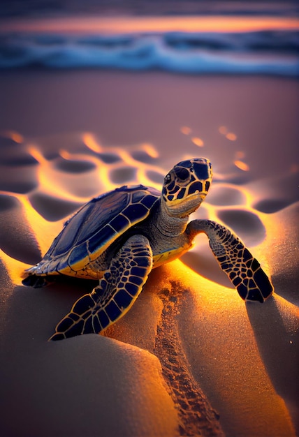 Zee schildpad reis kruipt naar de oceaan AI gegenereerd