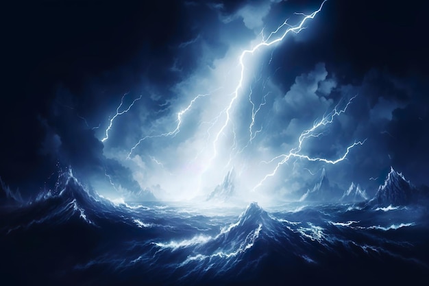 zee storm bliksem oceaan wallpaper achtergrond