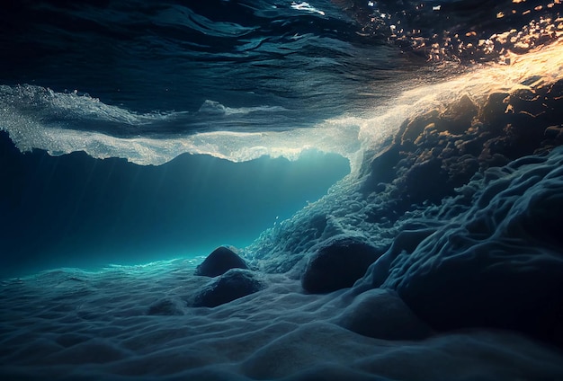 Zeebodem in de oceaan koraalriffen in het onderwaterlandschap van de zee