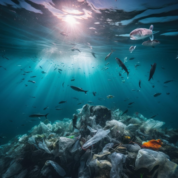 Zeedieren te midden van plasticvervuiling op de oceaanbodem