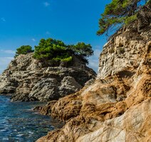 Zeegezicht van het resortgebied van de costa brava in de buurt van de stad lloret de mar in catalonië, spanje