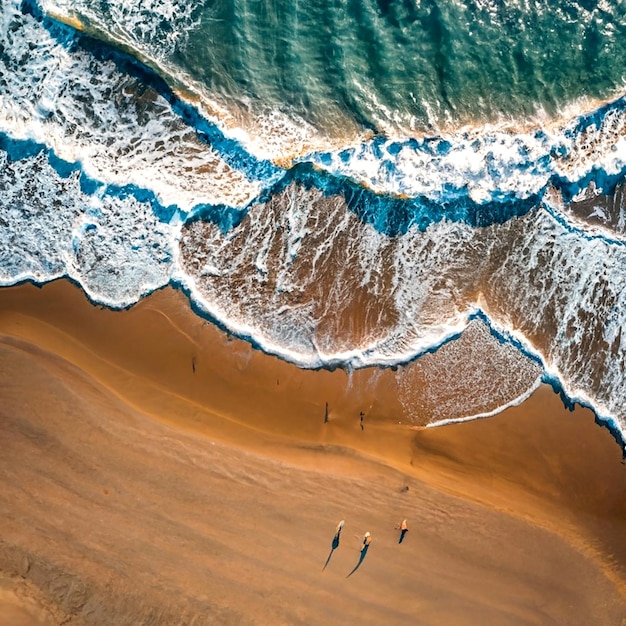 Zeegolf op het zand top view AI_Generated
