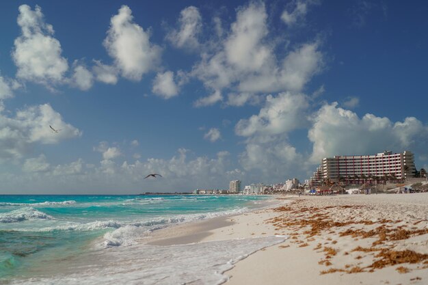 Zeekant op het Caribische strand in de Zona Hoteleria in Cancun Quintana Roo Mexico