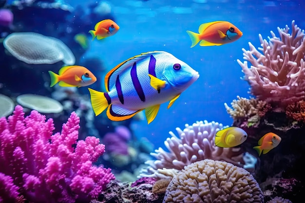 Zeeleven vissen en planten op onderzeese achtergrond kleurrijke tropische vissen en koraalriflandschap