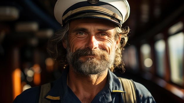 Foto zeeman in een shirt met een zeekap