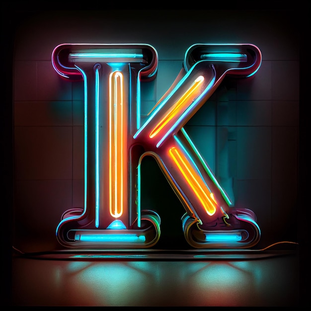 Foto zeer gedetailleerd neonbuisbord met de letter k generaing ai