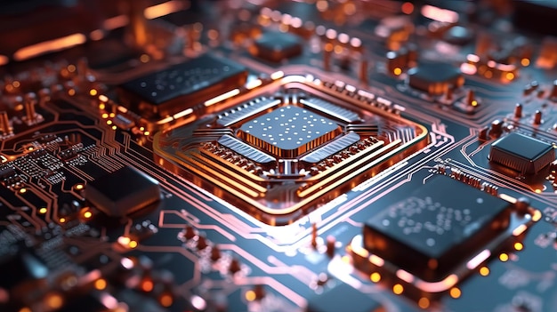 Foto zeer gedetailleerde technologietextuur ai-supercomputer chrome krankzinnig detailniveau in het hele circuit