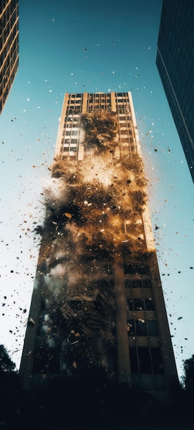 Zeer hoog gebouw waar veel rook uit komt Generatieve AI