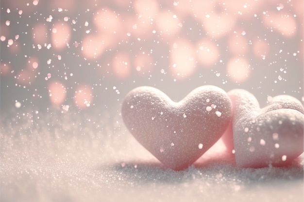 Zeer kleine Hearts bokeh lichten, achtergrond met sneeuw.