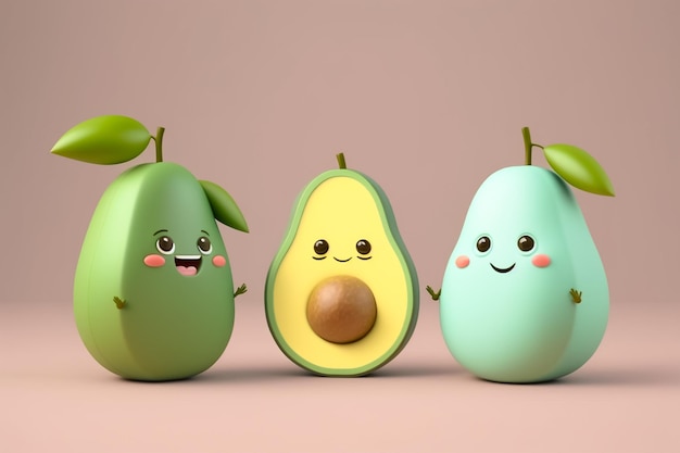 Zeer schattige vrolijke avocado 3D-personages