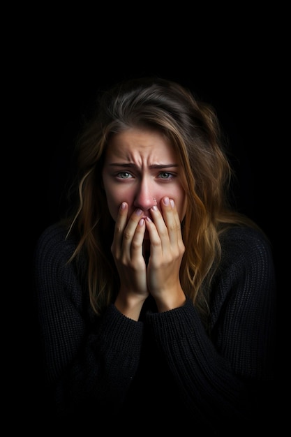 zeer verdrietige wanhopige jonge vrouw met duidelijke tekenen van depressie