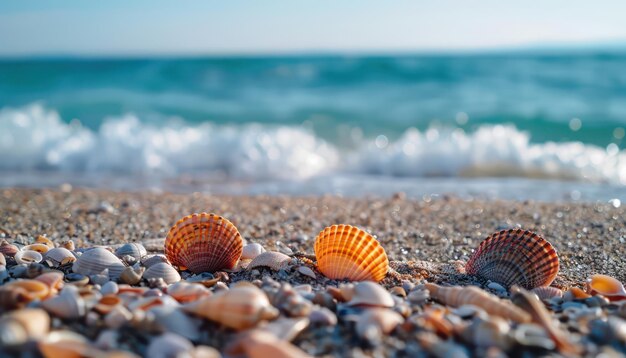 Zeeschelpen op het strand Selectieve focus natuur