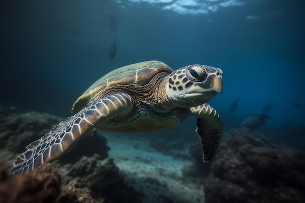 Zeeschildpad die onderwater generatieve AI zwemt