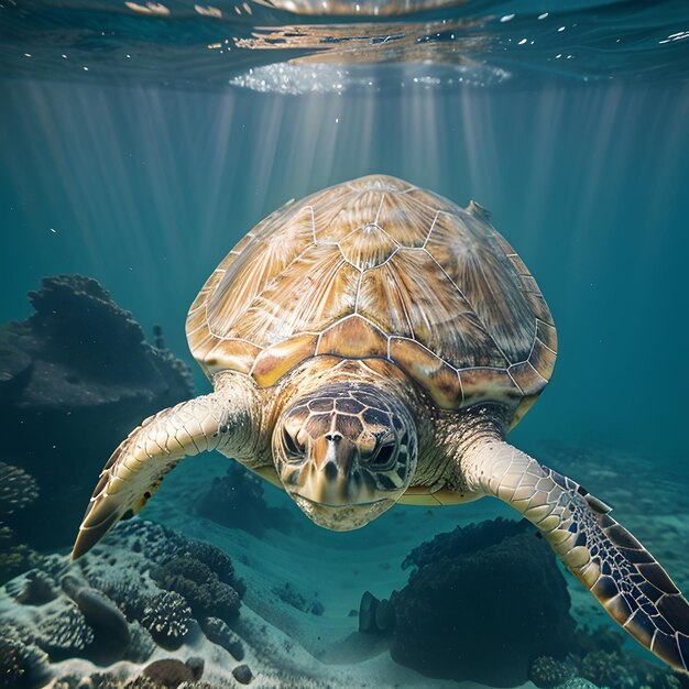 Zeeschildpad zwemt in de oceaan