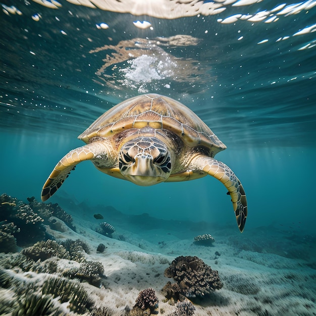 Zeeschildpad zwemt in de oceaan
